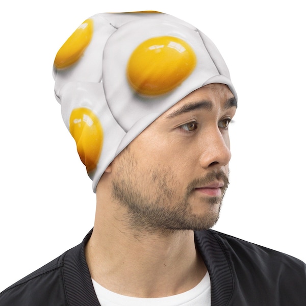 Fried Egg Meme Beanie - Funny Food Lover Sunny Side Up Eggs Prank Foodie Gift All-Over Print Hat Unique Accessory