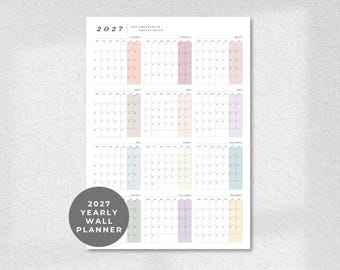 2027 Year at a Glance Wall Calendar, Large Printable Portrait Planner, PDF Download