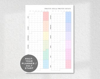 Calendario de pared semestral 2026-2027, inicio en julio, planificador académico imprimible de gran tamaño, descarga digital.