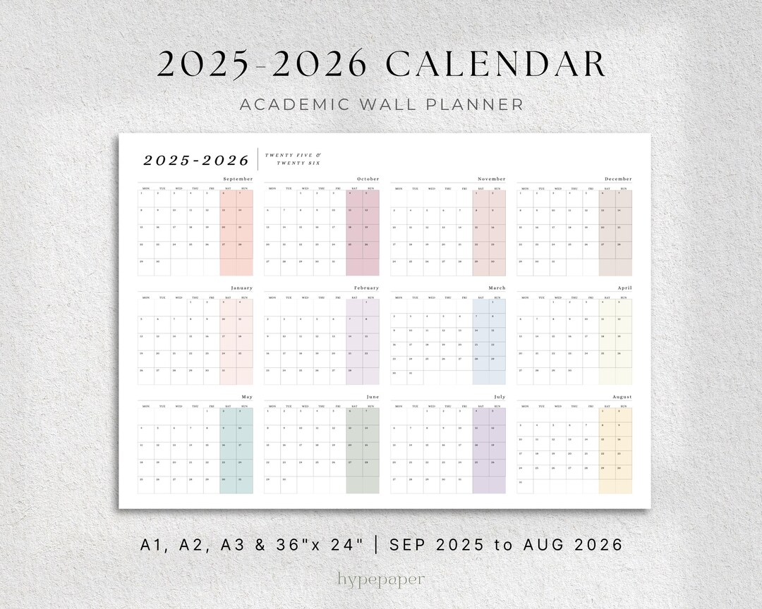 2025-2026 Academic Wall Calendar, Printable Large Landscape Planner