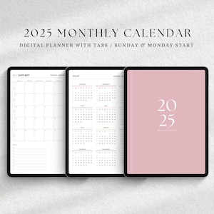 2025 Digitaler Monatsplaner, datierter Monatskalender 2025 für Goodnotes, Notability, ipad, Portrait 2025 Digitaler Jahresplaner