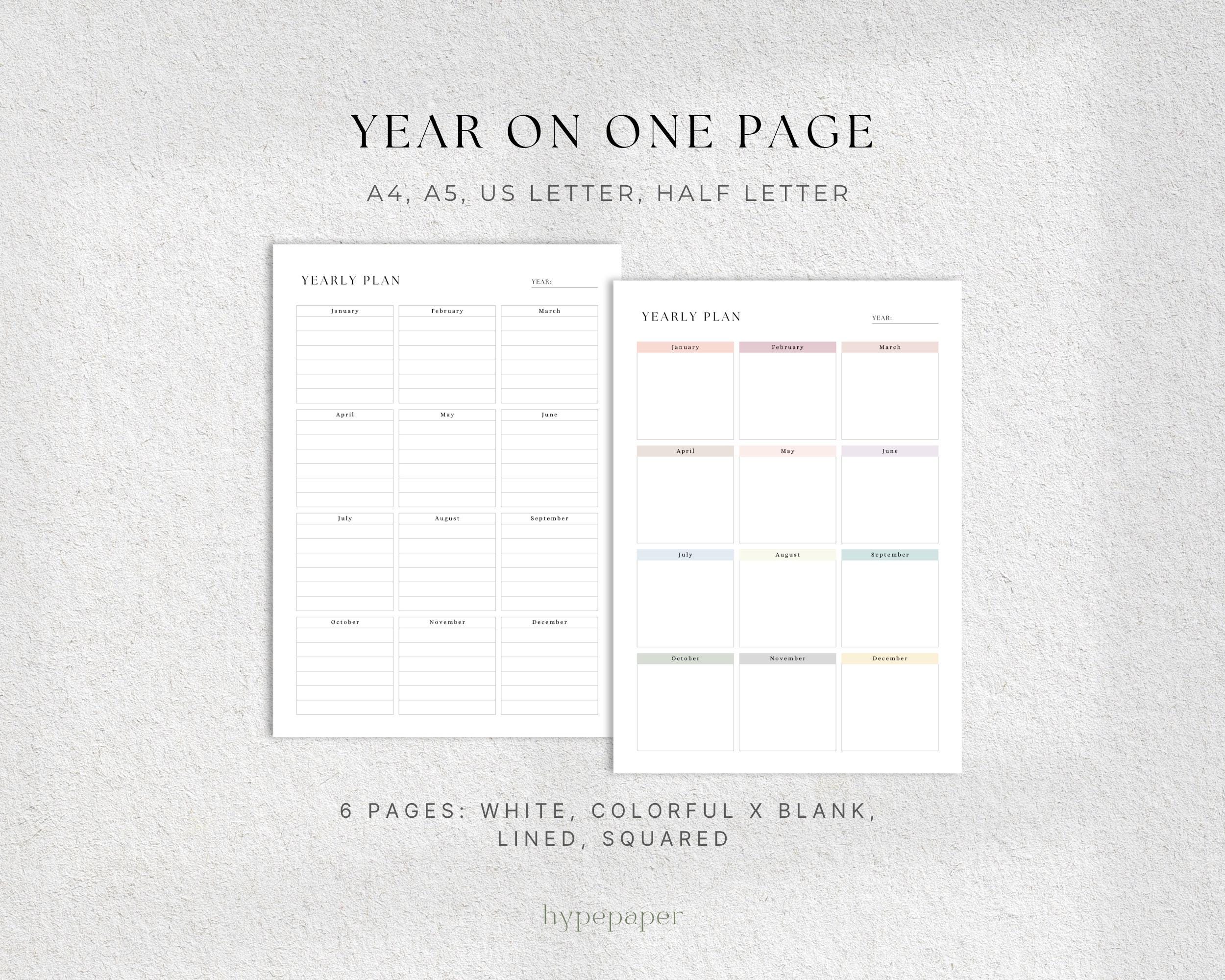 Undated Year at a Glance Planner, Minimalist Printable Yearly Overview ...