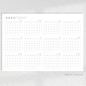 2025 Year at a Glance Calendar Planner, Landscape Large Printable Wall ...