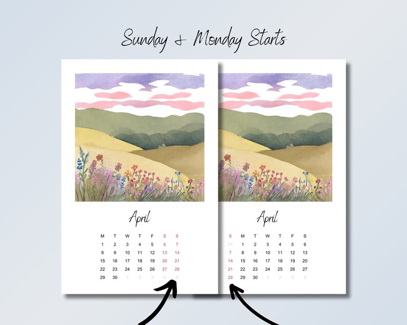 Mini Calendar 2024, Monthly Watercolor Calendar 2024, 4 X 6 Inches