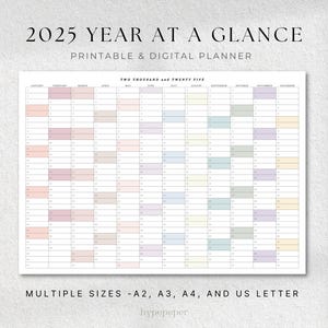 2025 Jahr auf einen Blick Planer, 2025 Jahreswandkalender Landschaft, 2025 Jahresplanung Poster, 2025 Druckbarer Jahresplaner
