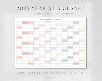 2025 Year Planner Printable, Yearly Wall Calendar, Calendar Poster ...