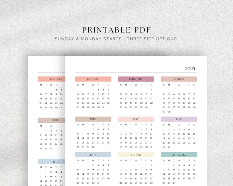 Year at a Glance Calendar 2025, A4 Letter A5, Portrait Yearly Calendar