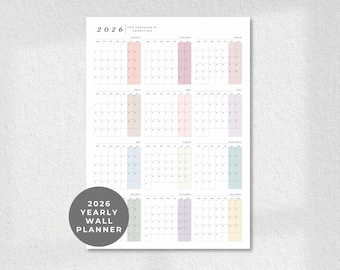 2026 Year at a Glance Wall Calendar, Large Printable Portrait Planner, PDF Download