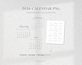2026 PNG Kalender Transparenter Hintergrund, Digitale Monatskalenderaufkleber