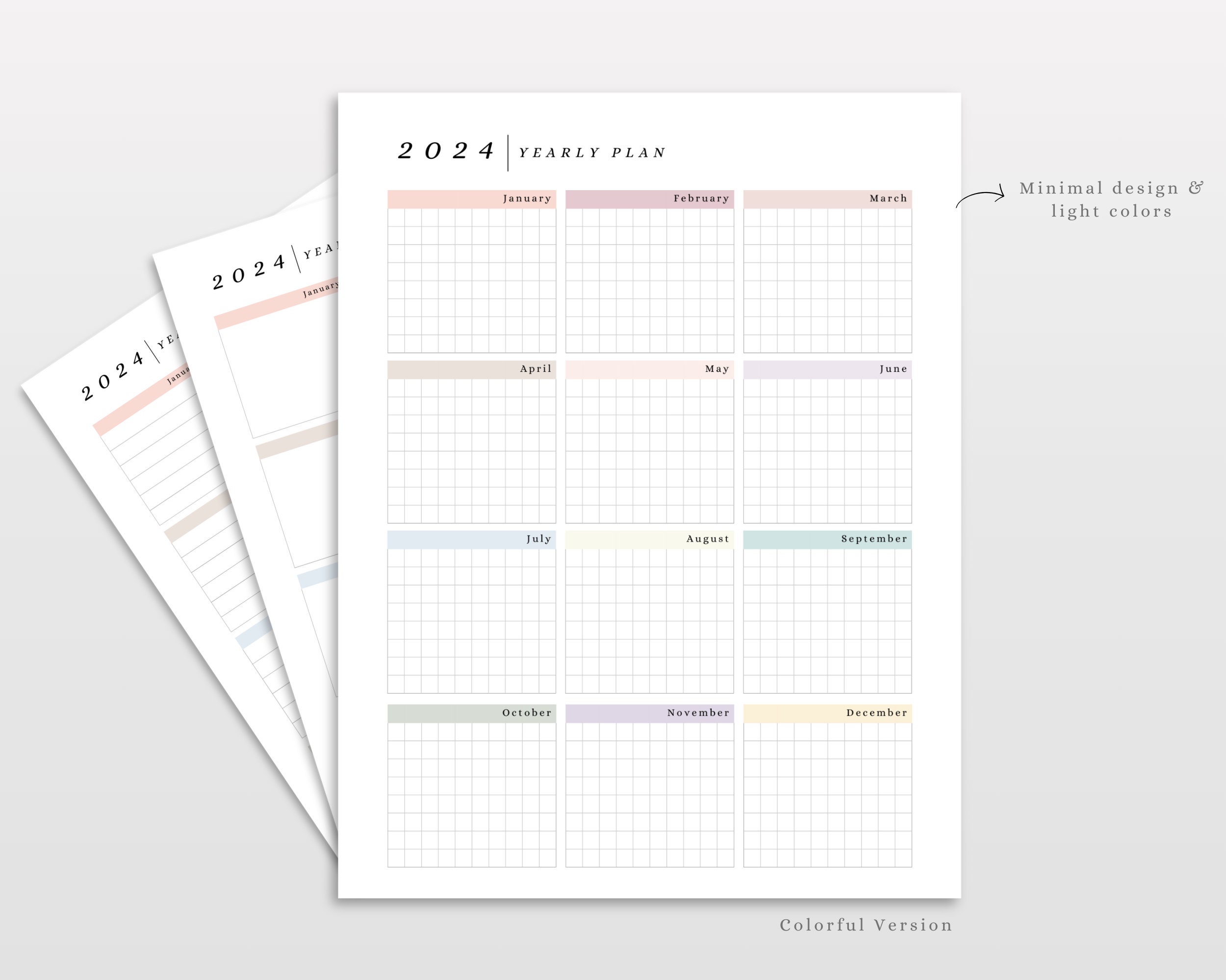 Yearly Planner Printable, Year on One Page, Yearly Overview, Year at a ...