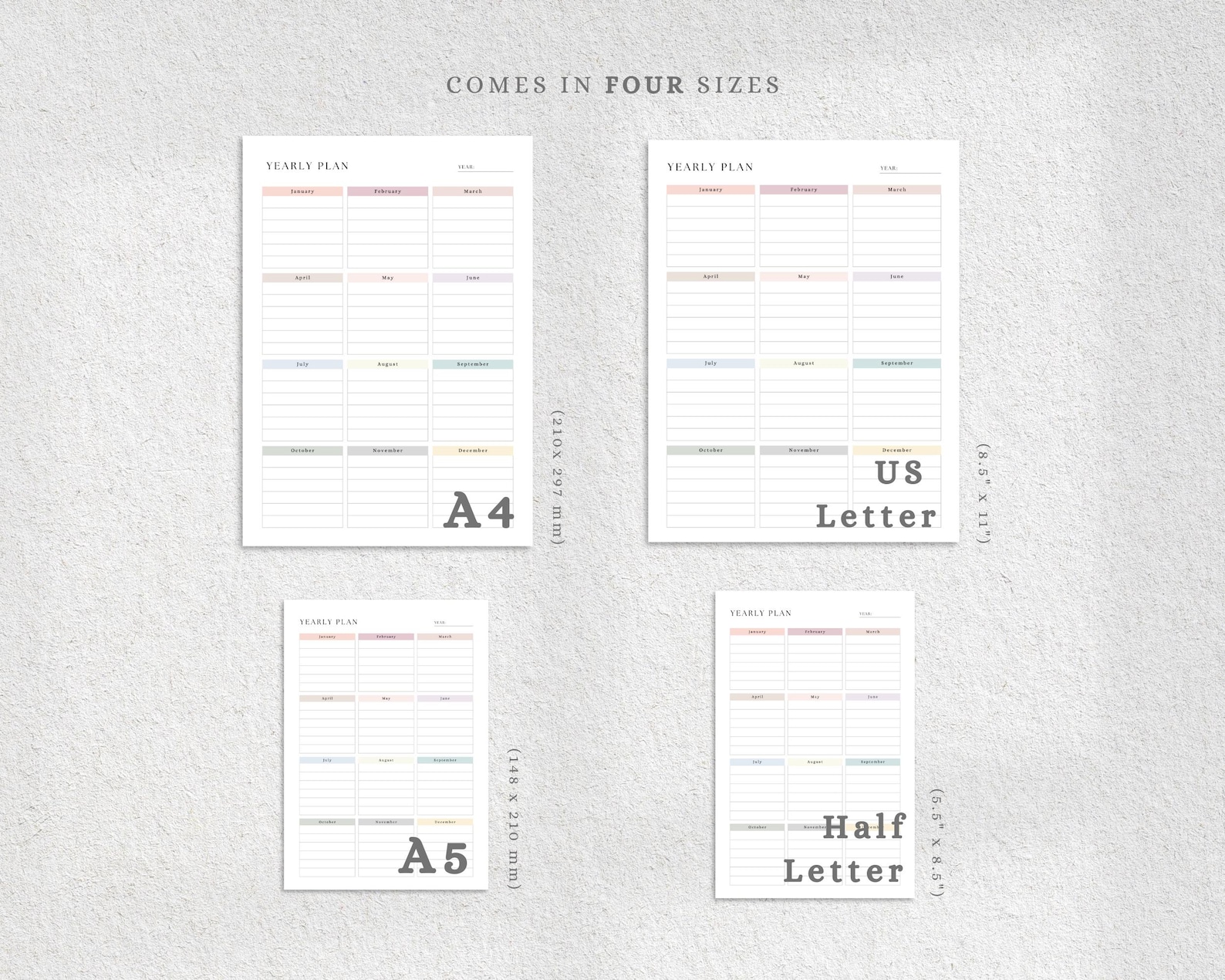 Undated Year at a Glance Planner, Minimalist Printable Yearly Overview ...