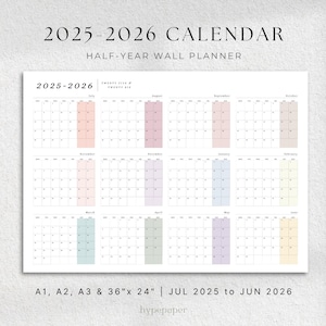 Väggkalender för mitten av året 2025-2026, utskrivbar landskapsårskalender, digital nedladdning