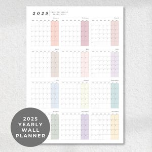 Planificador de calendario de un vistazo para el año 2025, calendario de pared grande para imprimir en formato vertical, planificador de pared con calendario para 2025, planificador anual para imprimir en 2025