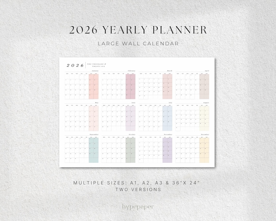 2026 Wall Planner, Large Printable Year-at-a-Glance Calendar, PDF Download