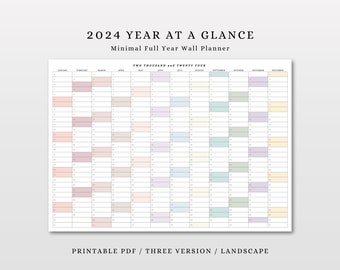 2024 Year at a Glance Planner, 2024 Yearly Wall Calendar Landscape, 2024 Year at a Glance Calendar, 2024 Printable Yearly Planner