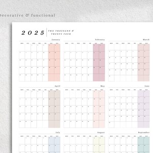 2025 Year at a Glance Calendar Planner, Portrait Large Printable Wall ...