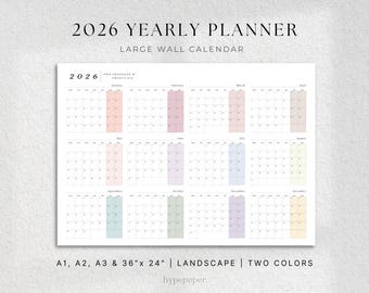 2026 Wall Planner, Large Printable Year-at-a-Glance Calendar, PDF Download