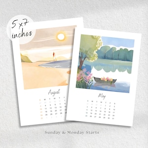 2025 Mini Calendar, 2025 Desk Calendar, 2025 Mini Watercolor Calendar, Printable Calendar 2025, Monthly Perpetual Calendar, 5x7 inches