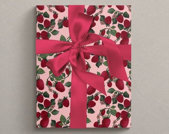Emballage cadeau fraise Emballage cadeau d'anniversaire fraise peint à la main pour amateur de fraises rose Emballage cadeau mariage fraise