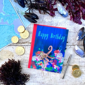 Card Marine Life Card Hand Drawn Octopus Birthday Card Coral Reef Greeting Card Marine Life Card Sea Life Ocean Giant Pacific Octopus
