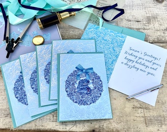 Christmas Card Set Handmade Holiday Gift Card Set Sea Otter Sea Theme Card Set Winter Solstice Marine Life Festive Ocean Wreath Card Set