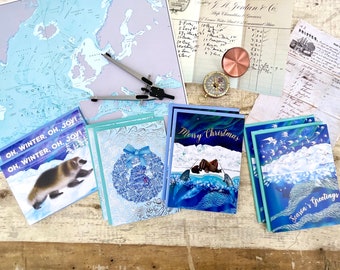 Christmas Card Set Hand Drawn Holiday Gift Card Arctic Theme Assortment Set Winter Solstice Arctic Wildlife