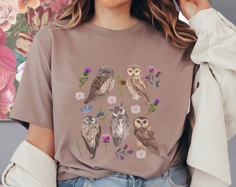 Floral Owl T-Shirt: Unisex Wildlife Tee, Cottagecore Clothing
