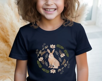 Kids Boho Rabbit T-Shirt: Cottagecore Floral Bunny Tee