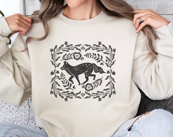 Vintage Fox Linoprint Sweatshirt: Folklore Cottagecore Crewneck