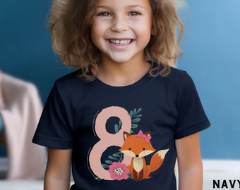 Chemise huitième anniversaire, t-shirt fille 8e, t-shirt enfant 8 ans, tenue de renard adolescent, haut cadeau enfant mignon, t-shirt personnalisé enfant, haut cadeau nièce