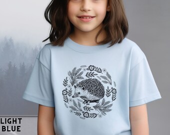 Kids Floral Hedgehog T-Shirt: Forest Animal Cozy Tee