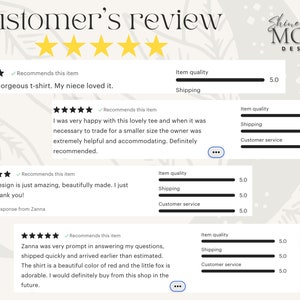 May include: Four customer reviews for a t-shirt with a fox design. The reviews are all five stars and recommend the item. The reviews highlight the quality of the shirt, the promptness of the shipping, and the helpfulness of the shop owner.
