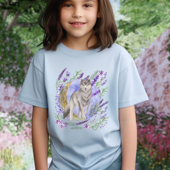 Kids Wolf Shirt: Lavender Forest Animals Tee