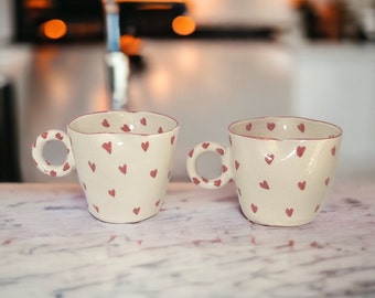 Handmade Heart Shaped Mug for Valentine's Day Gift,Unique White and Red Ceramic Cup for Anniversary Gift, Romantic Mug ,Wife Birthday Gift