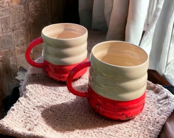 Unique Mug Set Blue Coffee Mug, Modern Pottery Lovely Red Ceramic Mug for Housewarming and Valentine's Day Gift, Decorative Artisan Cup