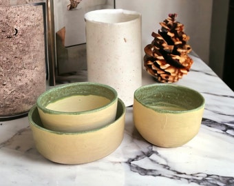 Mint Green and Beige Coloured ,Matte Glazed Snack,Cookie,Nut Bowl Set of Three, Three Sizes Handmade Ceramic Bowl for Home Decor Gift