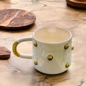 Handmade Gilded Ceramic Mug, Pottery Ceramic Cute Mug Gift for Christmas, St Patricks Day Four-Leaf Clover Mug, Embossed Polka Dot Mug Decor image 7