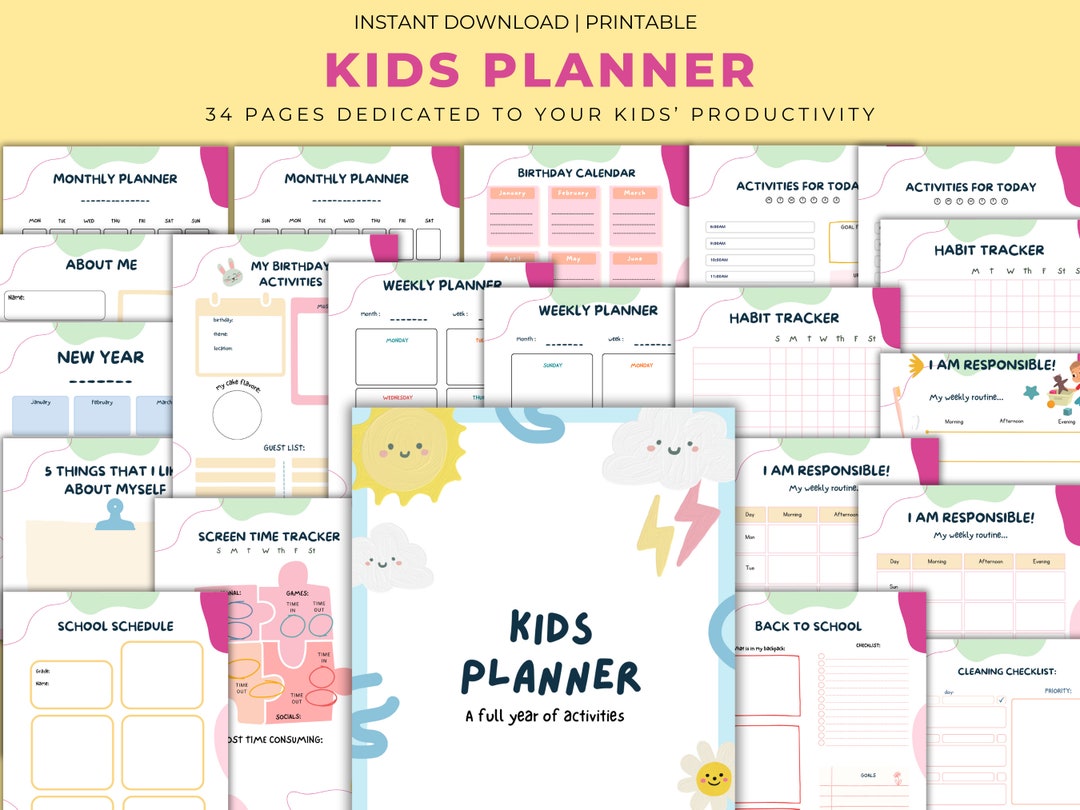 Kids Planner, for Kids, Kids Chore Chart, Homeschool Planner, Academic ...