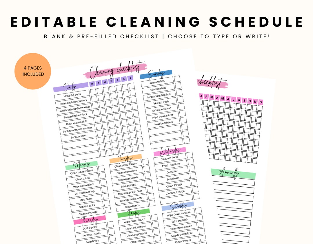 Cleaning Schedule, Printable Cleaning Checklist, Cleaning Planner