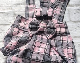 Cute Baby Girl Jumpsuit in Pink and Gray Tartan Plaid | Baby Girl Outfit for Christmas or Winter