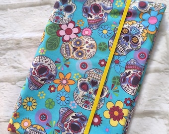 Protective Book Cover with Adjustable Flap, Halloween Colorful Mexican Skulls | Gothic Halloween | Book Cover Sleeve