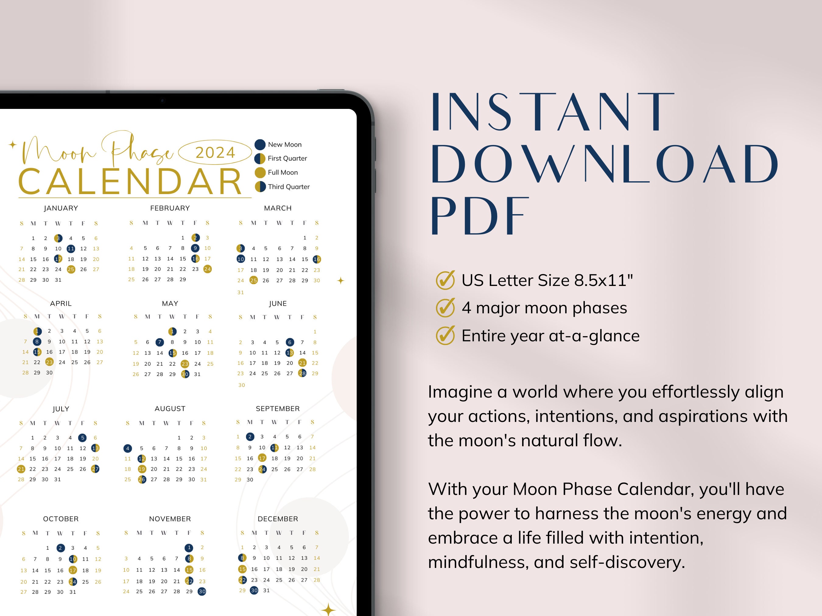 2024 Printable Moon Phase Calendar Lunar Calendar Moon Calendar Full