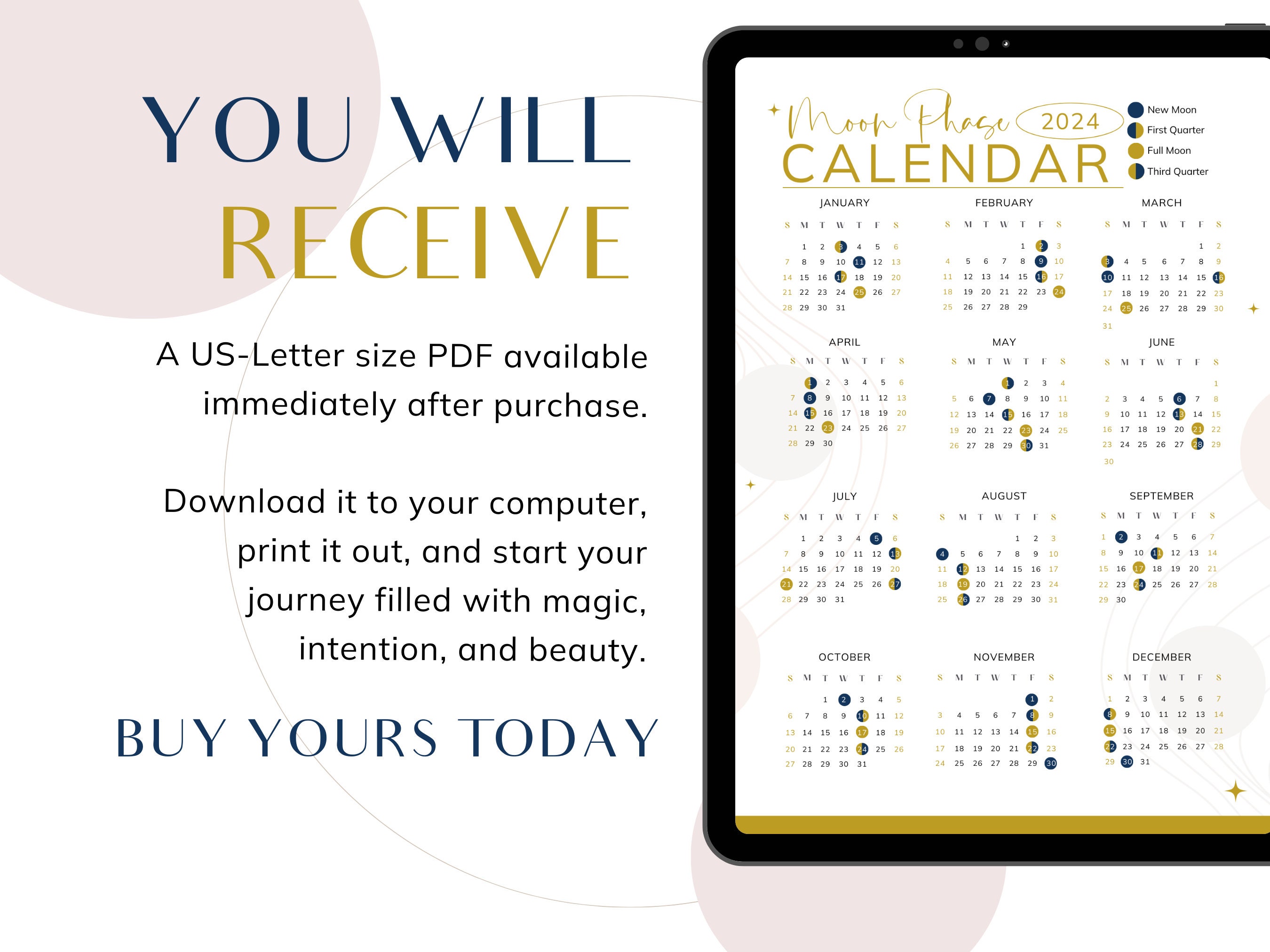 2024 Printable Moon Phase Calendar Lunar Calendar Moon Calendar Full