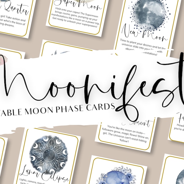 MOONIFEST: Printable Moon Phase Cards | Oracle Deck | Moon Manifesting | Moon Cycle | Altar Cards | Lunar Phases | PDF Download