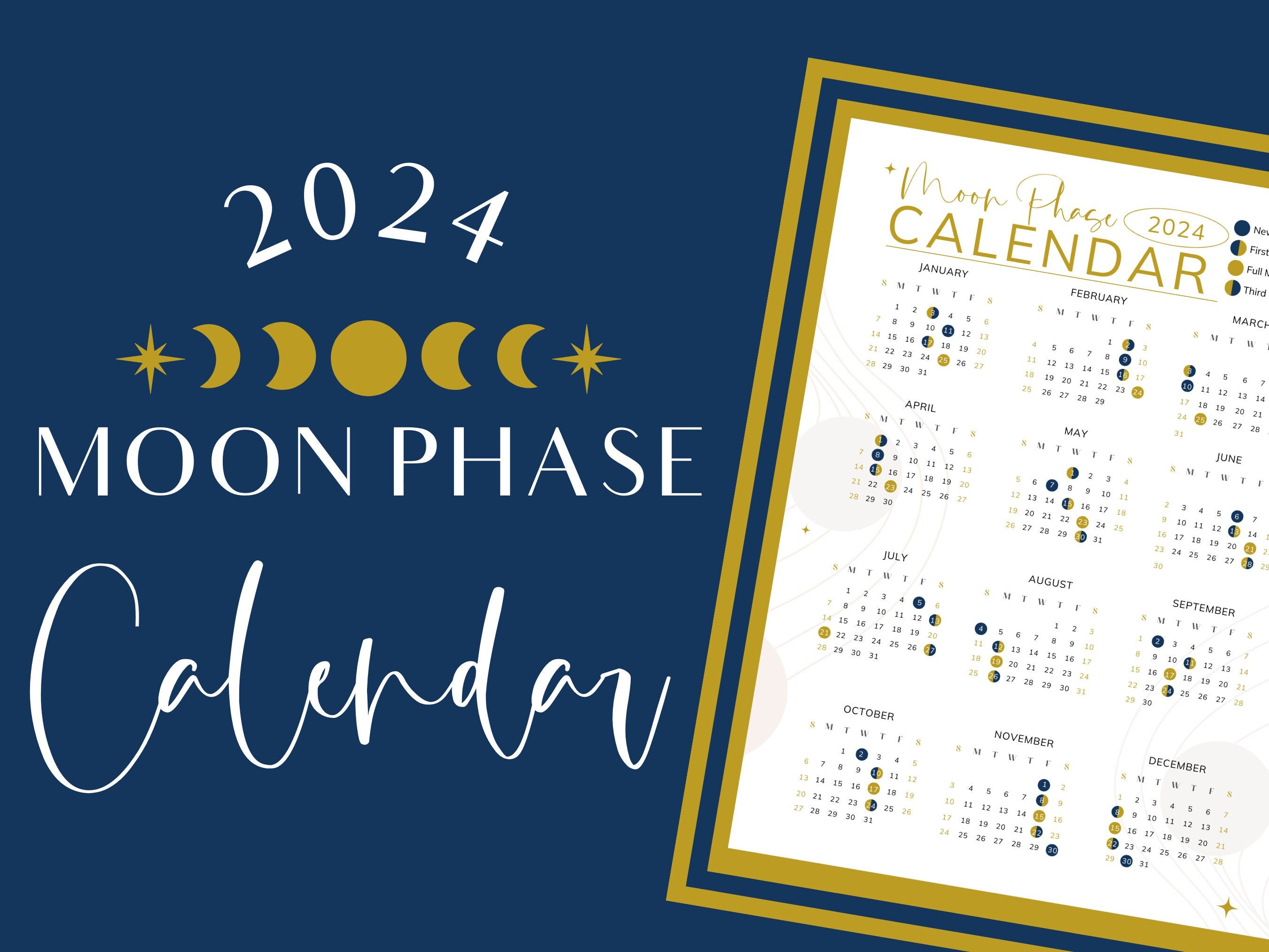 2024 Printable Moon Phase Calendar Lunar Calendar Moon Etsy Canada