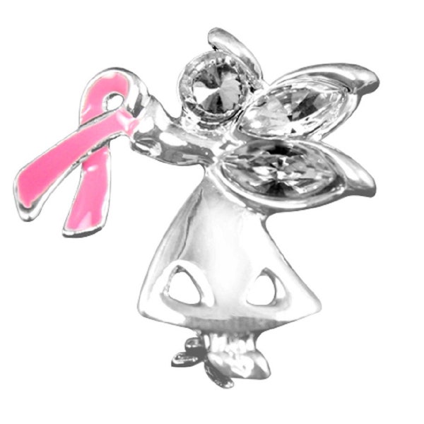 Pink Ribbon Angel By My Side Pins for Breast Cancer - Bulk Quantities Available