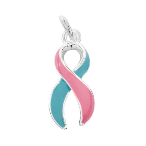 Large Size Pink and Teal Ribbon Charms for Hereditary Breast Cancer Awareness - Bulk Quantities Available