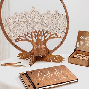 Alternativa del libro de visitas de la boda, boda del libro de visitas del árbol genealógico - madera, decoración de la boda personalizada
