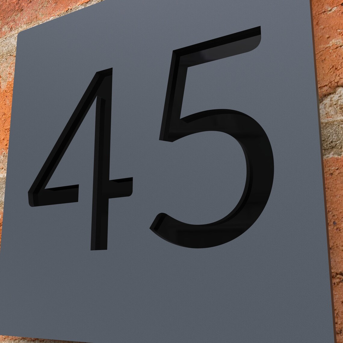 Anthracite Grey House Number Sign, Bespoke Modern Square House Address