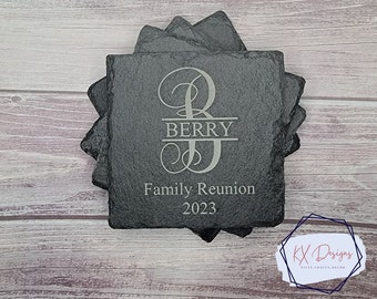 Personalized Laser Engraved Slate Coasters | Set of 4 | Wedding gifts, New Couple gifts, Anniversary gifts, Party Favors